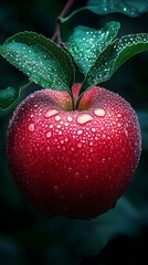 Organic apples with dew drops vibrant colors photo