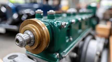 Fototapeta premium Classic car engine restoration shines in a garage of vintage treasure