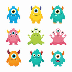 Fototapeta premium Cute Monster Character as Toothy and Hairy Mutant with Funny Friendly Face and Big Mouth Vector Set