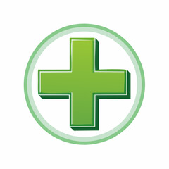 Obraz premium Clean and bold graphic illustration of a green cross enclosed in a matching circular border, denoting health, medical assistance, safety, and a positive approach