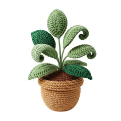 Fototapeta premium Crochet plant in pot: A close-up shot of a meticulously handcrafted crochet plant in a ceramic pot. This charming artwork brings the beauty of nature into the home, with a focus on sustainable.