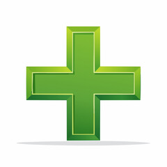 Obraz premium A bright green, 3D-rendered plus sign with a subtle gradient and a metallic border, symbolizing health, medicine, or a positive addition