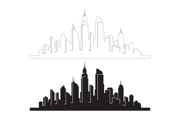 Fototapeta premium City Skyline Icons: Silhouette and Outline, Black and White