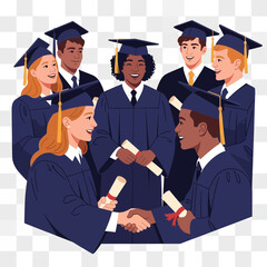 Diverse graduates in caps and gowns celebrating achievement with diplomas.