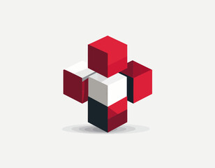 Obraz premium Dynamic Cubes Arranged in a Balanced Geometric Formation with Red White and Black