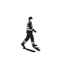 Fototapeta premium Firefighter Walking Silhouette in Monochromatic Dark Tone on White Background for Emergency Services Illustration