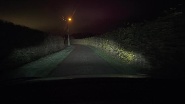 Night Road Illuminated by Car Headlights