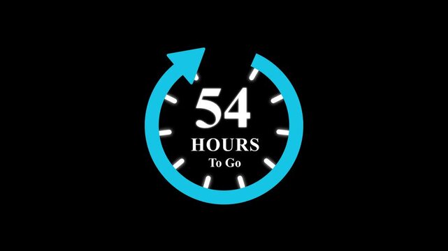Clock 54 hours to go animated, isolated on transparent background with alpha channel Clock , timer time passage waiting time animation. Motion graphics of hours passing concept