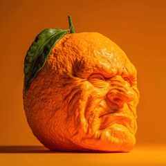 Orange Fruit Face: A Grotesque Portrait of Citrus Reality and Imagination