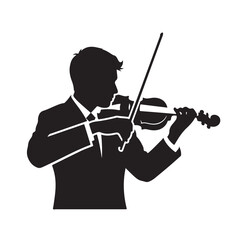 Fototapeta premium Silhouette of a man playing violin in elegant classical style with dramatic lighting on white background for music event
