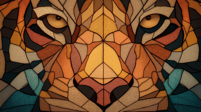 Geometric brown tiger glass sculpture dynamic pose realistic lighting high detail modern art collectible