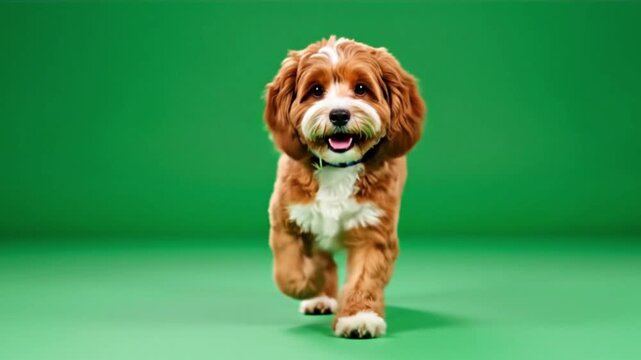 Cavapoo Dog Running Green Screen Brown Curly Dog Chroma Key Small Breed Motion Pet Isolated