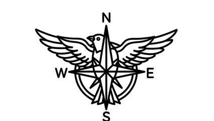Black dove with compass symbol isolated on a transparent background