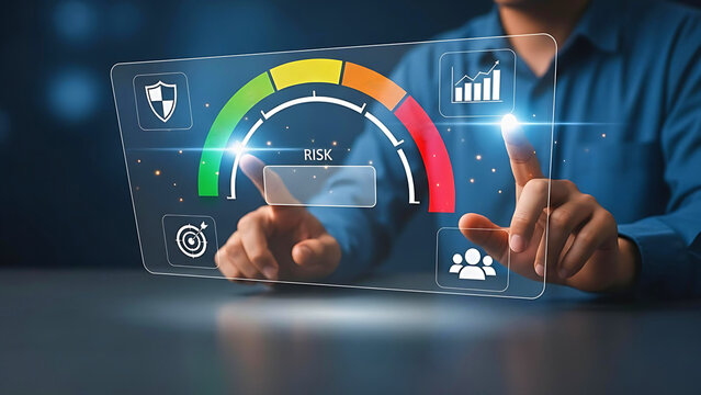Risk Assessment Dashboard with KPI Gauge and Business Analytics Interface