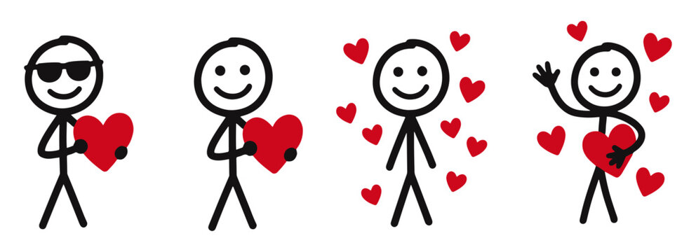 Valentine&rsquo;s Day 67 Stick Figure Cartoon Series in Red and Black, 67 cartoon, stick figure illustration, Valentine&rsquo;s Day graphics, red and black design, heart-themed illustration, digital greeting art,