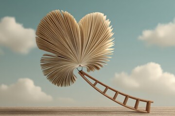 Open Book Ascends Ladder to Sky, Dreamlike Metaphor of Knowledge and Growth