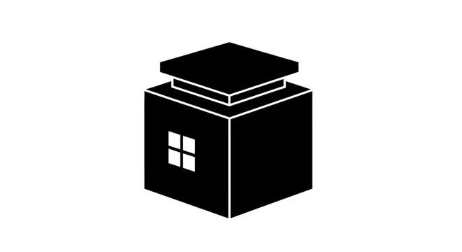 Cubic House Icon, Modern Modular Home Architecture, Isolated White Background