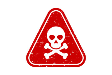 Dark red grunge skull danger triangle icon isolated on transparent background hazard poison toxic death caution