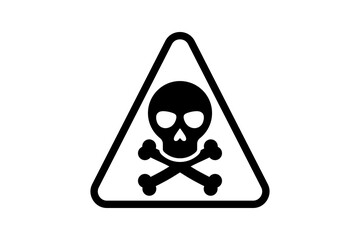 Black minimal skull warning triangle icon isolated on transparent background hazard poison toxic death alert