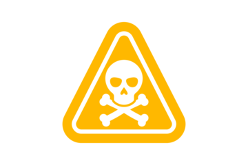 Yellow skull hazard triangle warning icon isolated on transparent background poison toxic death alert caution