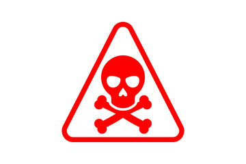 Red skull danger triangle sign icon isolated on transparent background hazard poison toxic death caution