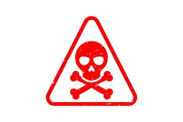 Red grunge skull danger triangle icon isolated on transparent background hazard poison toxic death caution