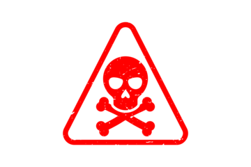 Red grunge skull danger triangle icon isolated on transparent background hazard poison toxic death caution