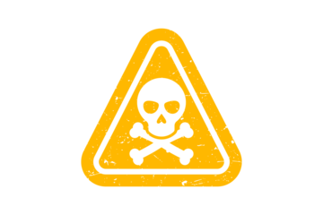 Grunge yellow skull hazard triangle icon isolated on transparent background poison toxic death alert caution