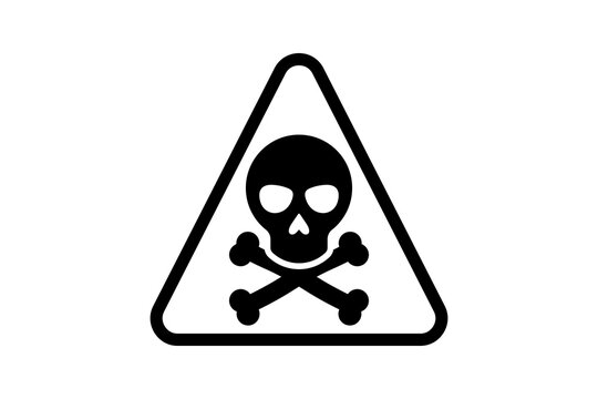 Black minimal skull warning triangle icon isolated on transparent background hazard poison toxic death alert