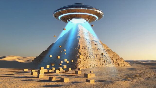 Aliens building the pyramids. Science fiction.