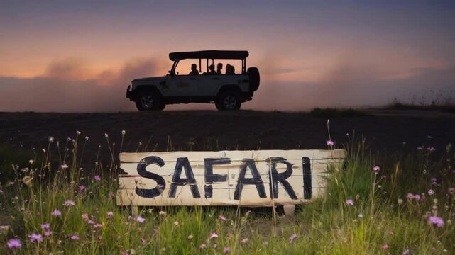 "Safari" sign in the savannah.