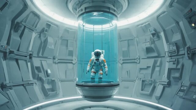 Astronaut in a hibernation capsule. Hibernation Pod or Hypersleep Chamber.