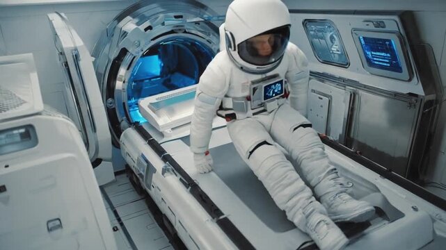 Astronaut in a hibernation capsule. Hibernation Pod or Hypersleep Chamber.