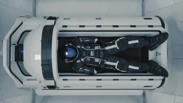 Astronaut in a hibernation capsule. Hibernation Pod or Hypersleep Chamber.