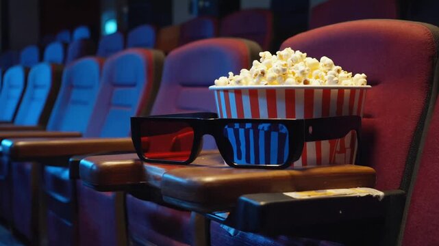 Popcorn with 3D glasses at the cinema.