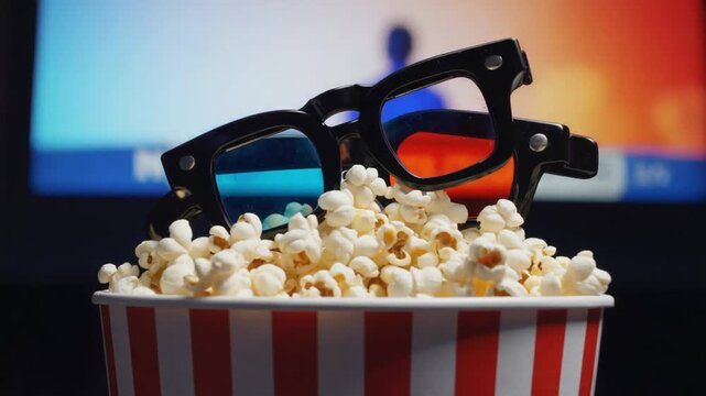 Popcorn with 3D glasses at the cinema.