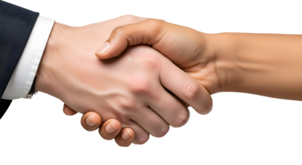 Agreement handshake on black background isolated on transparent background
