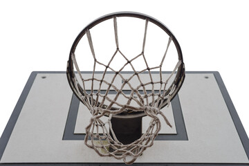basketball board with hoop close up isolated on white background