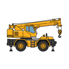 Fototapeta premium Mobile crane truck with extended boom and hook isolated on white background
