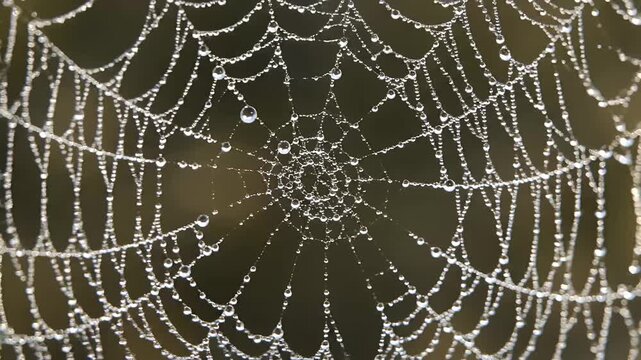 Spider web with dew drops intricate pattern close-up macro shot