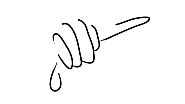 Honey spoon. Contour drawing, silhouett animation. Video 4k object illustration self-drawing. Minimalist continuous line drawing silhouette on a white background new
