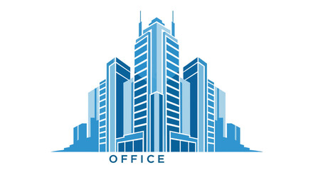 Fototapeta premium Geometric Architectural Illustration Featuring Blue Office Buildings of Differing Heights