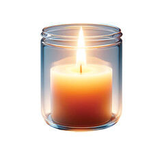 Warm glowing candle inside a clear glass jar, creating a cozy and tranquil atmosphere.