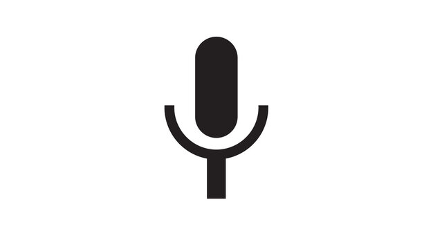 Simple black icon of a modern microphone on a white background, symbolizing audio, broadcasting, recording, and communication.