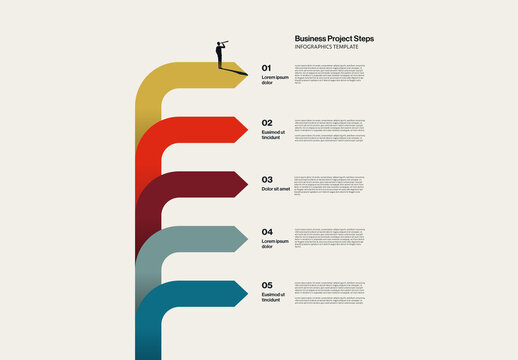 Business Project Steps Infographic Template with Colorful Arrows