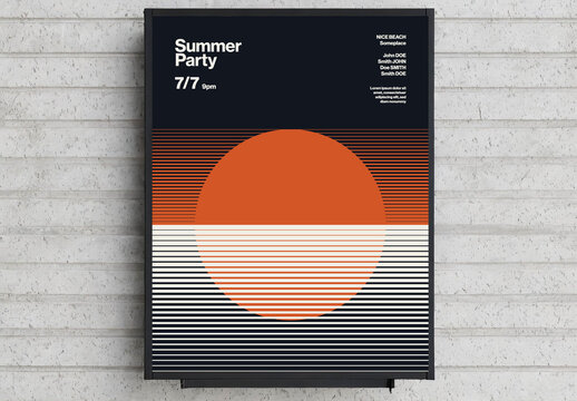Summer Party Poster Template with Abstract Retro Stripes Sunset