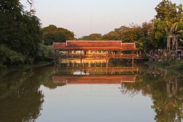 art market bridge and river in siem reap in cambodia 