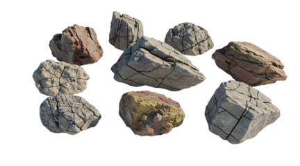 Collection of realistic cracked rocks in various earthy tones