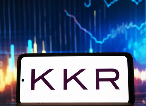 In this photo illustration,  KKR & Co. Inc., also known as Kohlberg Kravis Roberts & Co. logo seen displayed on a smartphone.