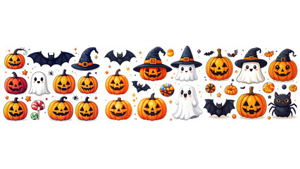Halloween Icons Set Featuring Pumpkin, Ghost, Bat and Witch Elements